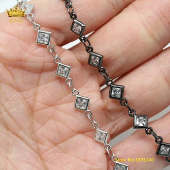 

5Meters 4mm Cubic Zircon Chains Jewelry Findngs,Silver/Gun Black Plated Copper Rhombus Zircon Chain Wire Wrapped CZ Chain HX169