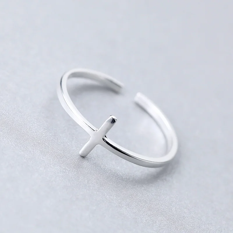 Sterling Silver Plain Cross Adjustable Ring