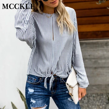 

Back Split Knot Striped Printed Women Shirt O-Neck Long Sleeve Fashion Casual Female Blouses Summer Vintage Loose Woman Tops