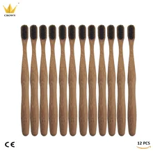 12 шт./лот из черного бамбукового угля полированная деревянная зубная щетка Бамбук Зубная щетка мягкая щетина Capitellum бамбуковое волокно