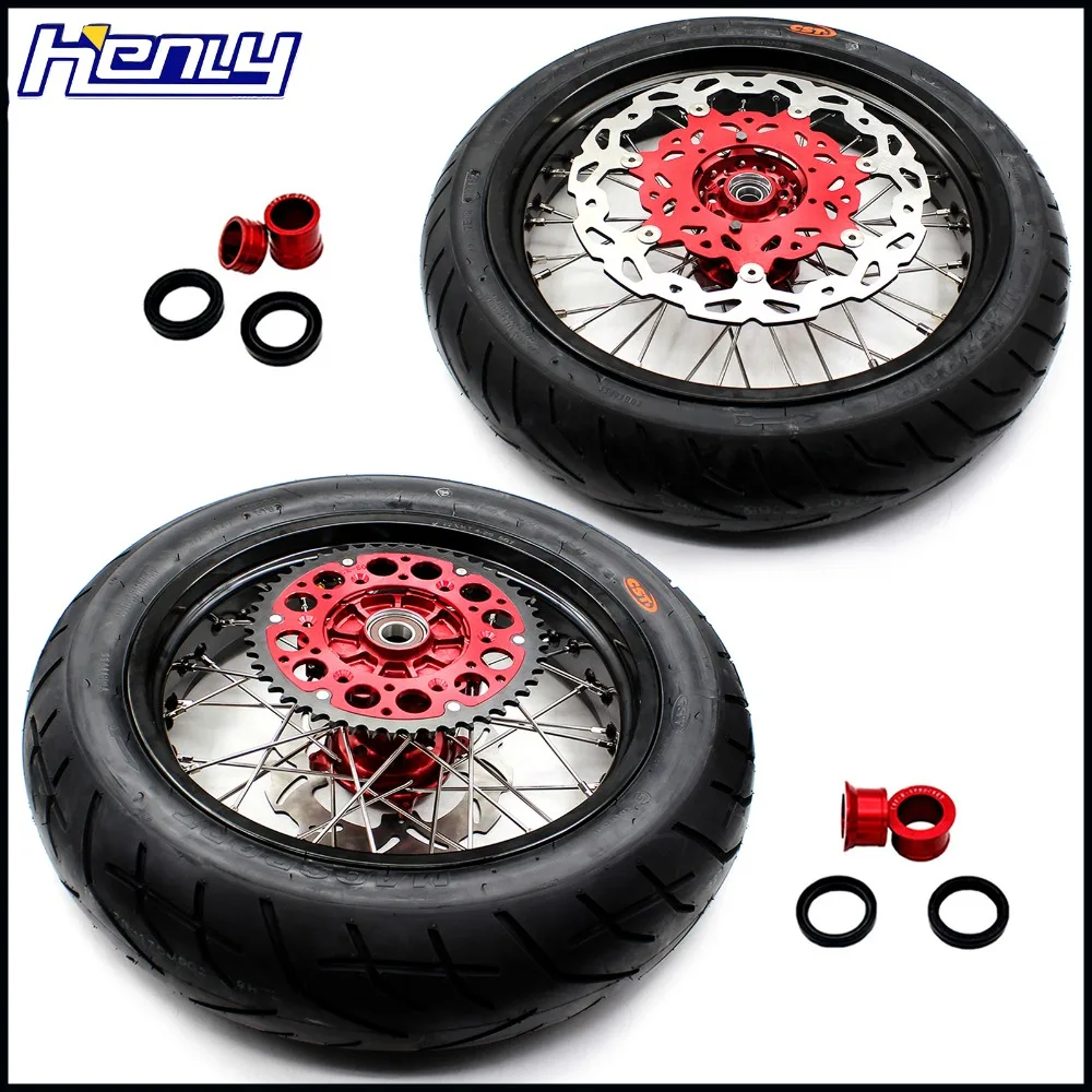 

3.5/4.5 Complete Cush Drive Super moto Wheels Rims CST Tires Set for HONDA CRF250R 2004-2013 CRF450R 2002-2012 Supermotard Rim