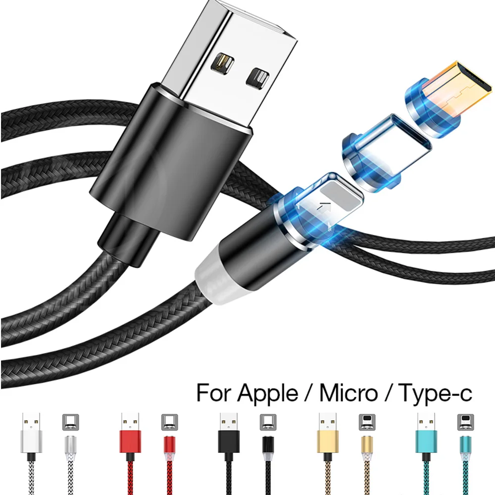 

360 LED Magnetic Charging Cable for iPhone XR XS MAX X 8 7 6 Plus Micro USB Cable Type C Mobile Phone Magnetic Charger