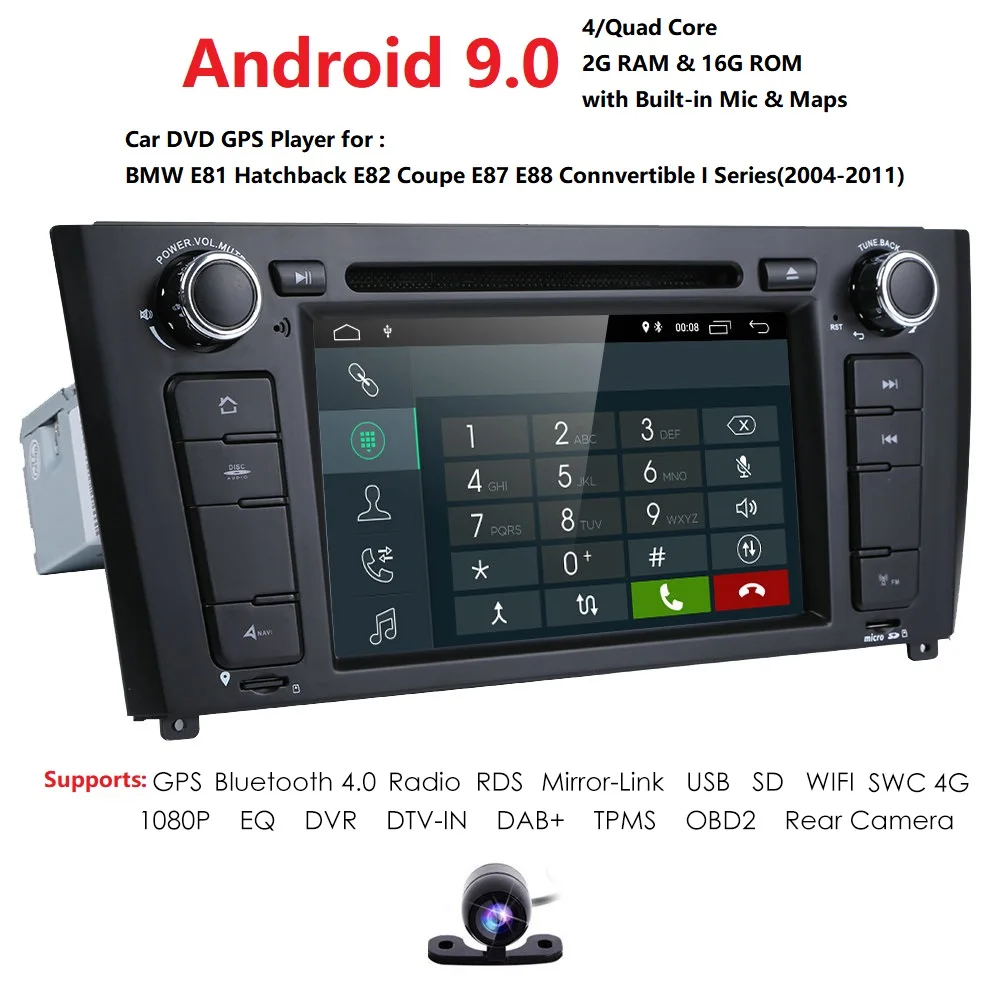 Perfect 4G Android9.0 QuadCore 2GB RAM 16GB ROM Car DVD Player For BMW 1 Series E81 E82 E88 116i 118i 120i 130i GPS BT Stereo Radio RDS 1