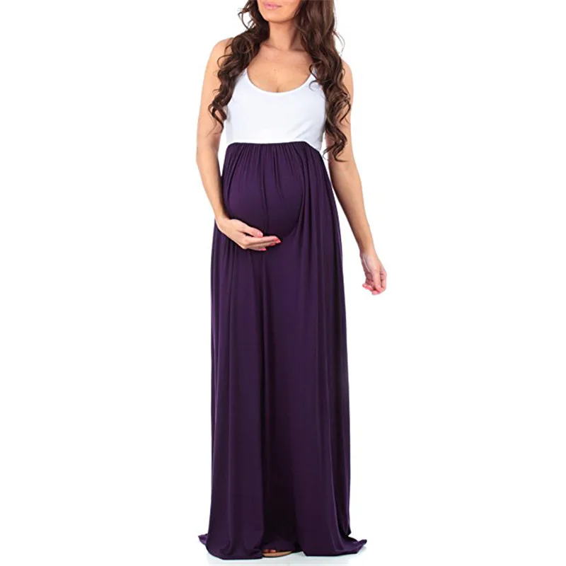 Женское однотонное длинное платье без рукавов с круглым вырезом для беременных, Vestidos De Maternidad, стиль для беременных