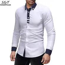 Рубашка мужская Повседневная рубашка с длинными рукавами отложной однобортный летний, весенний тонкий контрастный цвет лоскутный Топ
