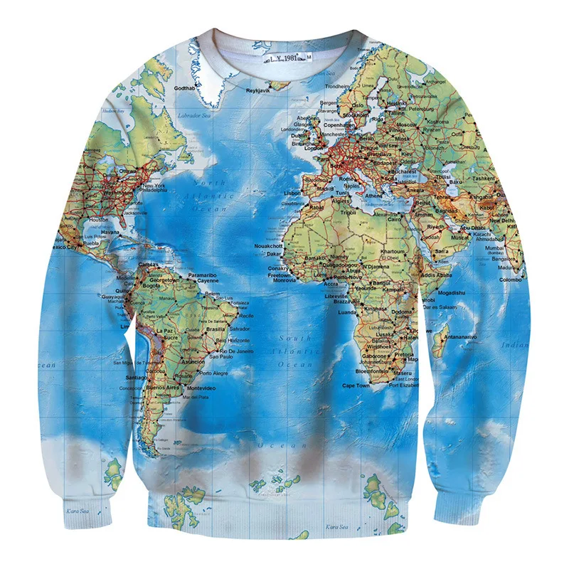 New World Map 3D Funny Sweatshit Retro Brand Clothing Women/Men Urban ...