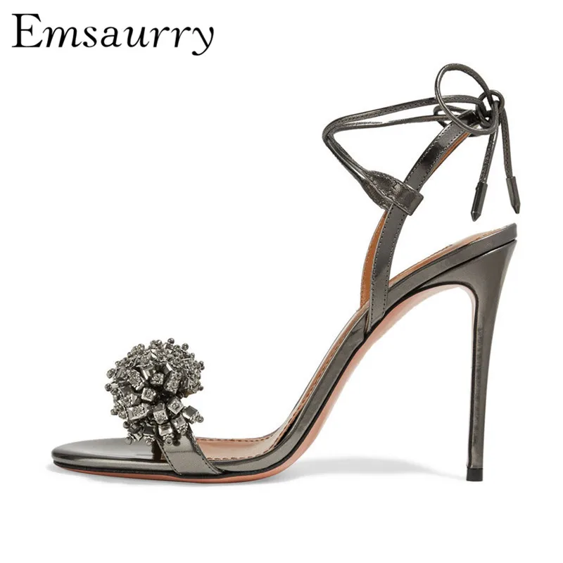 

Sexy Ankle Strappy Gladiator Sandals Women 10 Stiletto Heel Open Toe Crystal String Bead Party Shoes Woman