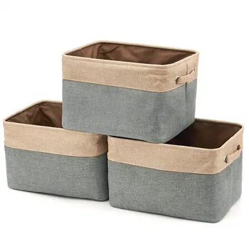 

[3-Pack] Collapsible Storage Bin Basket Foldable Canvas Fabric Tweed Storage Organization Square Bin Set With For Home Office