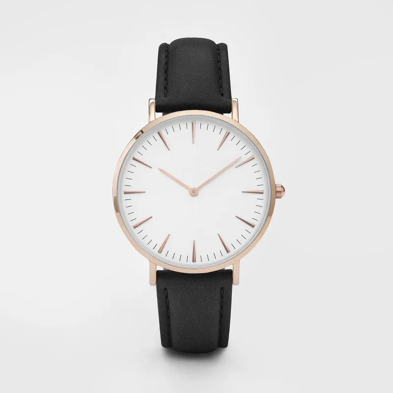 Новая мода простые кожаные женские часы Дамская мода повседневная одежда кварцевые часы женский подарок часы Montre Femme Relojes Mujer - Цвет: black