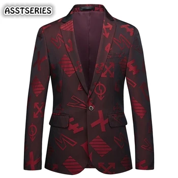 

Men Blazer Four Seasons New Slim Fit Plus Size 5XL 6XL Blazers Red Print Fashion Youth Business Casual Formal Wear Blazer Men