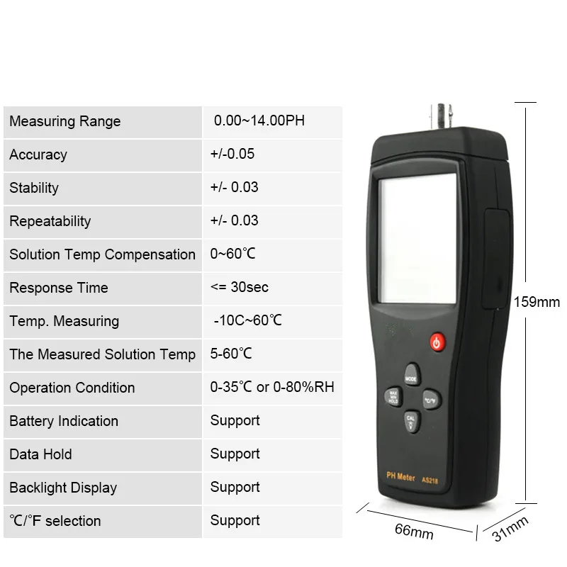 Лидер продаж, высокоточный цифровой рН-метр, измеритель PH почвы AS218 0,00~ 14.00pH, измеритель влажности, тестер воды PH