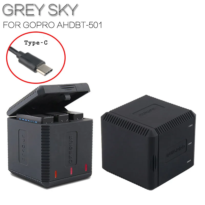 

for go pro hero5 hero4 hero3 AHDBT 501 401 301 Charger USB LED 3-Port Charger with Type C Port for Hero7 6 5 4 3 Camera Charger