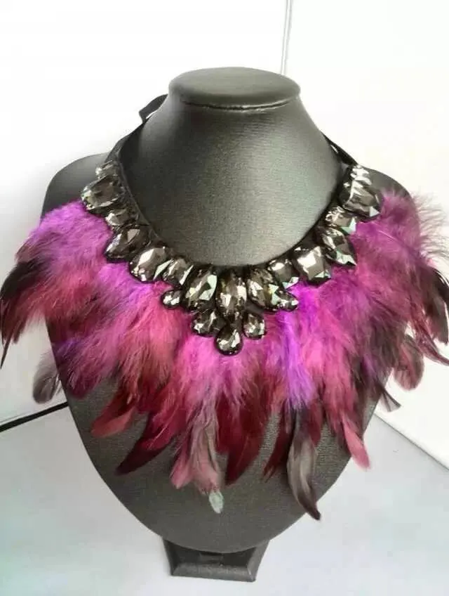 Шт./партия Новинка года модный стиль коричневый перо ожерелье-ошейник Цепочки и ожерелья для Для женщин - Окраска металла: purple