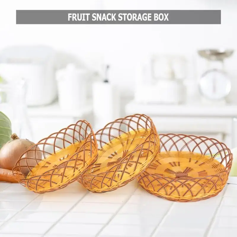 

Round Simulation Rattan Hollow Basket Fruit Storage Box Snack Weaving Organizer Handcrafted Rattan Baskets Storage Baskets,