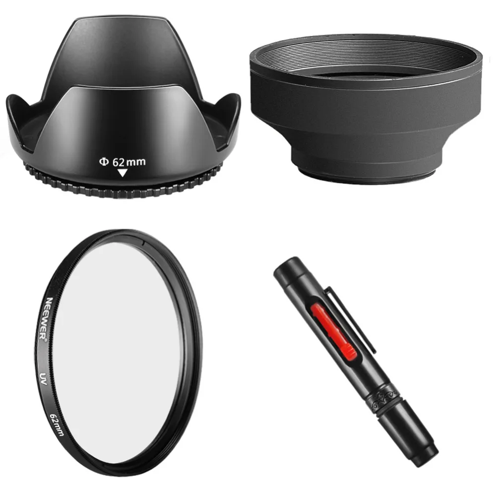 

Neewer 52mm 55mm 62mm 67mm 72mm 77mm Lens Hood+UV Filter+DC-SN HOOD+Cleaning Cloth+Cleaning Pen for Canon/Nikon/Pentax/Sony DSLR