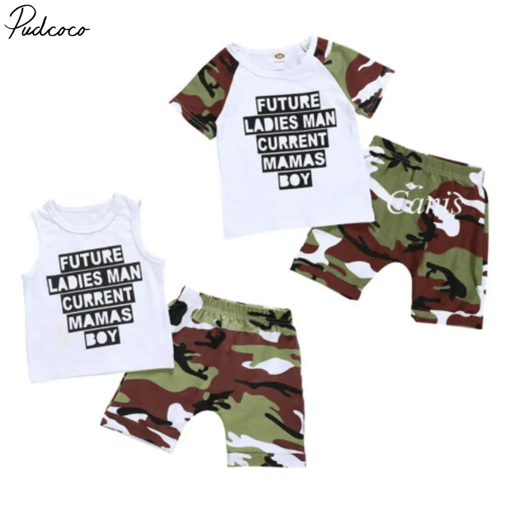 

Mother's Day Infant Kid Baby Boy Tops Vest Shorts Camos Pants Outfit Clothes Set Short Sleeve Tops Vest Camos Pants Sunsuit