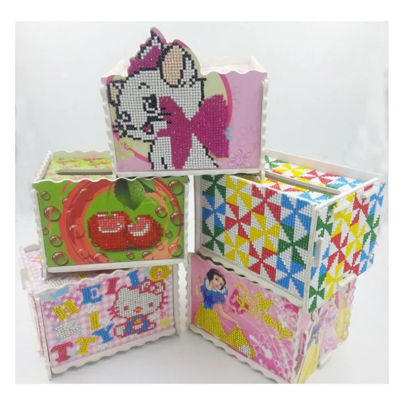 

Three-dimensional handmade cosmetic tissue dispenser Children's DIY puzzle cartoon diamond paste painting Home tissue box gift