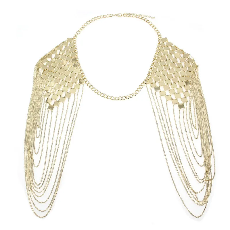 Ceny Punk metalowe kreatywne naszyjniki kobiety kołnierz ramię długi łańcuch wisiorki naszyjniki Sexy biżuteria do ciała akcesoria UKMOC