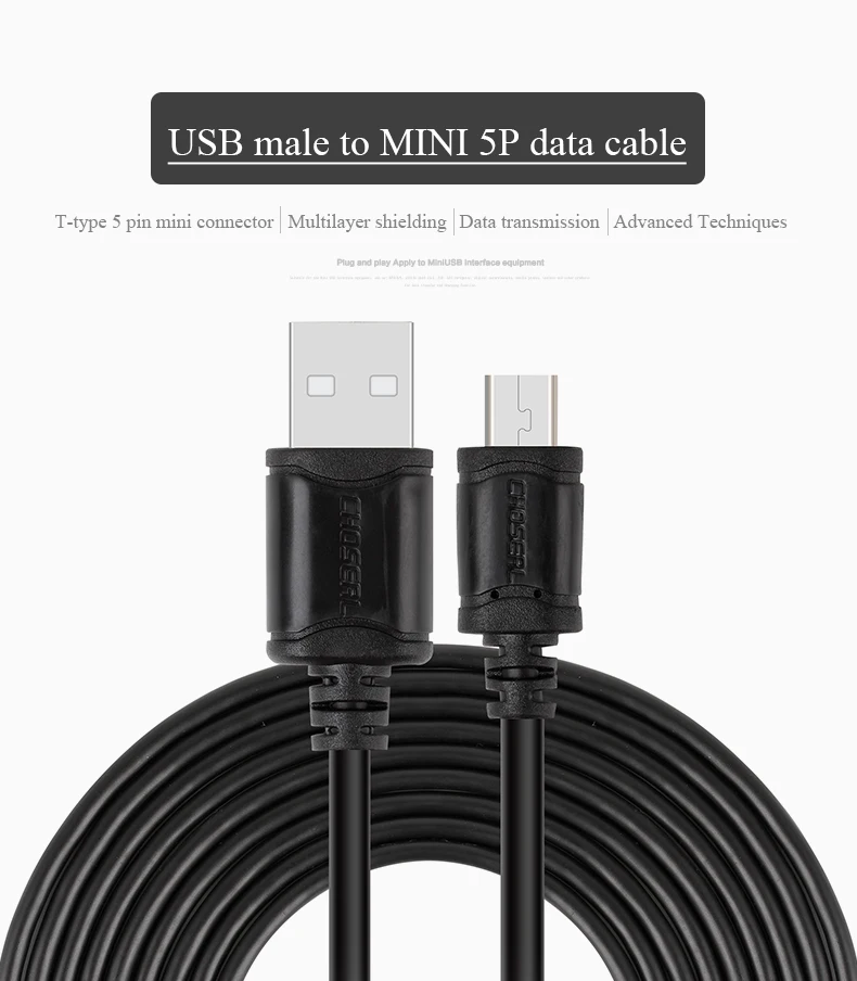 CHOSEAL USB 2.0 Cable to Mini USB Data Sync Cable 5 Pin Male to Male Fast Charging Cord Line For Hard Disk Camera MP3 Mp4 Player (1)