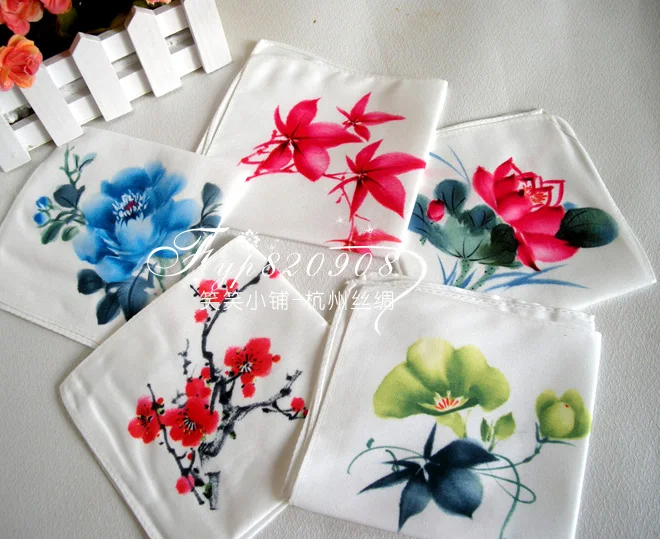 Small gift faux silk handkerchief with hand painting independent