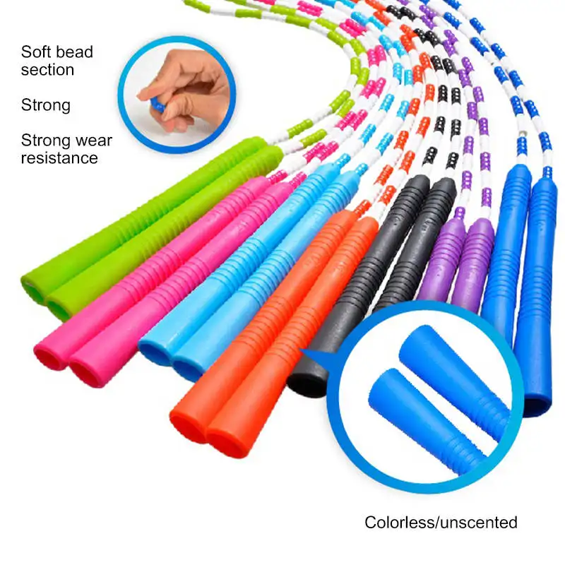 Adult Kids Children Adjustable Soft Beaded Section Jump Rope High Quality Non-slip Rope With No Knotted Plastic Handle