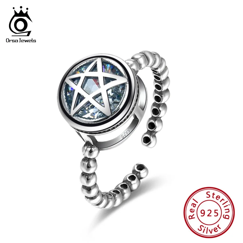 

ORSA JEWELS Genuine 100% 925 Female Adjustable Rings Sterling Silver Cubic Zirconia Star Shape Women Ring Stylish Jewelry SR125