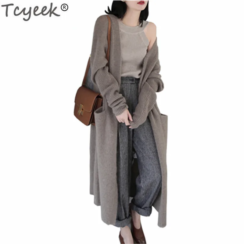 

Tcyeek Women's Long Sweaters 2019 Newest Fashion Autumn Plus Size Knitted Female Cardigans Loose Style Ladies Casual Tops LWL528