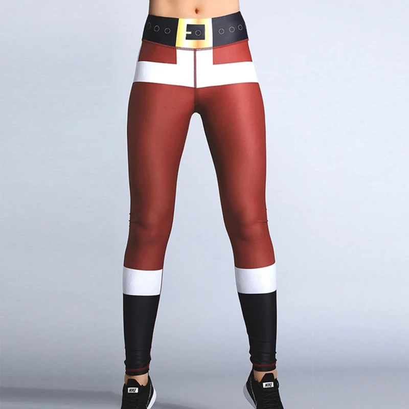 Ceny 2019 gorące damskie świąteczne siłownie Fitness legginsy Cartoon wzorem świętego mikołaja śliczne Xmas szybkie suche ćwiczenia dna spodnie