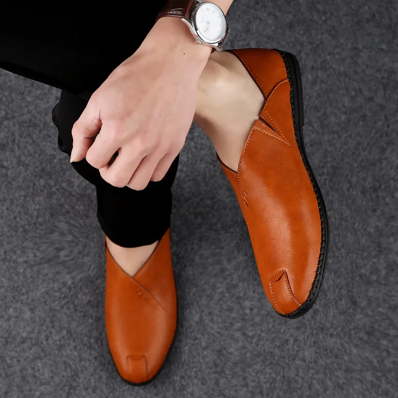 Мода Досуг Для мужчин Кожаная обувь мокасины из натуральной кожи; однотонные слипоны обувь для вождения; удобная; сезон весна-осень женская обувь на плоской подошве