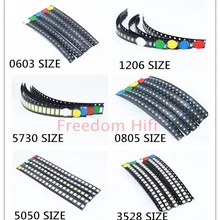 100 шт 5 цветов x 20 шт 5050 5730 1210 1206 0805 0603 0402 3014 светодиодный Диод, smd-светодиод набор диодов зеленый/красный/белый/синий/желтый