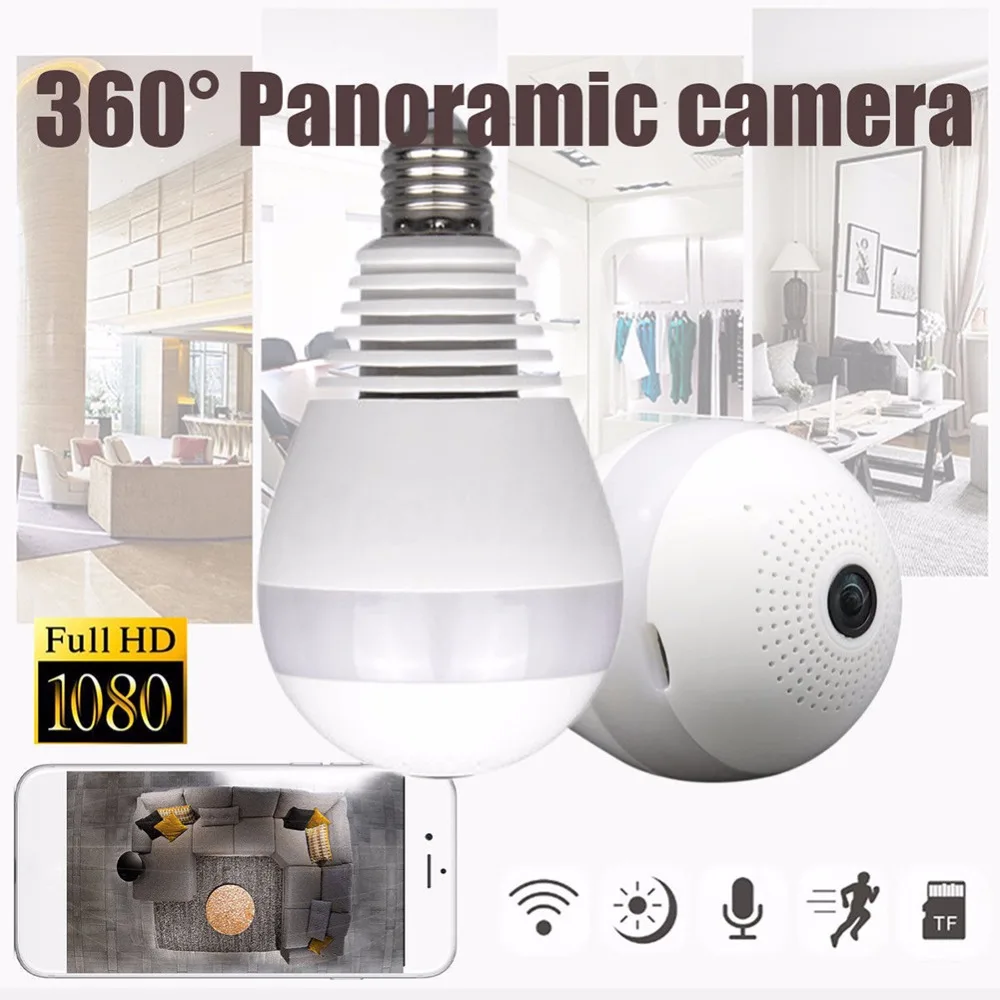 

Home Security WIFI Wireless Camera 360 Degree Panoramic View IR Night Shot Camera Smart Light Bulb With Mobile Phone Controller
