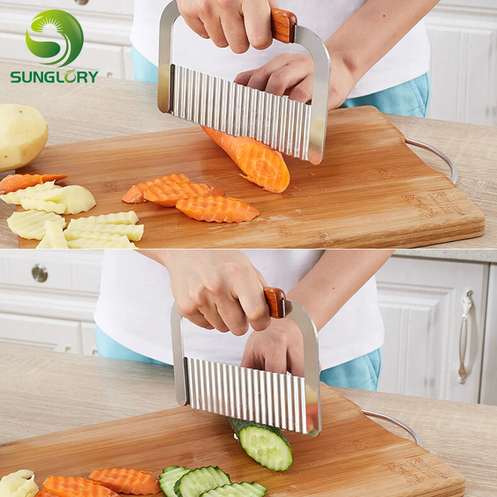 Stainless Steel Potato Slicer Vegetable Fruit Cutter Potato Chips Wavy Edged Cutter Knife Cooking Tools Kitchen Gadget