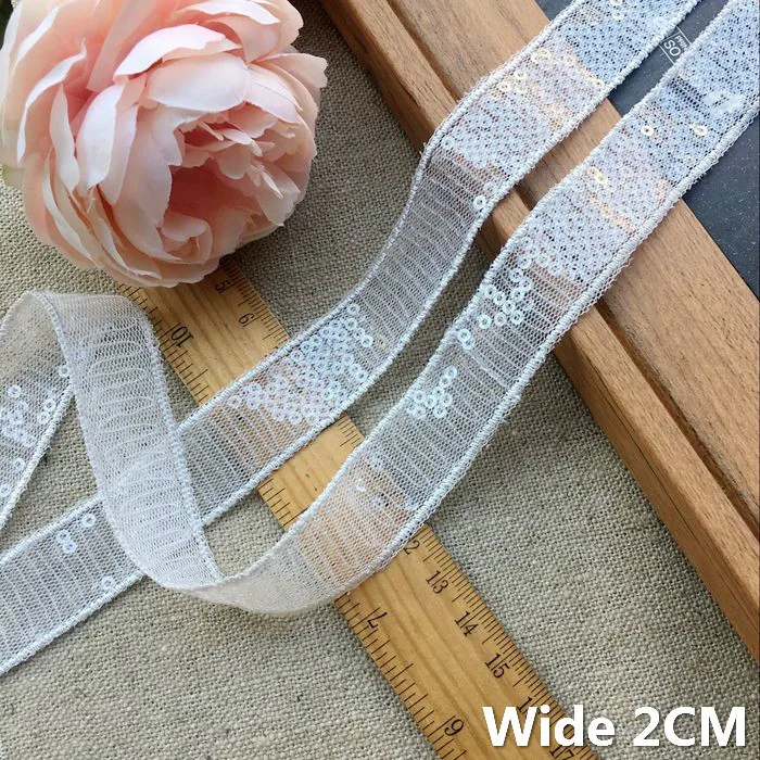 

2CM Wide Glitter White Tulle Sequins Clothing Lace Applique Collar Neckline Ribbon Trims For Dress DIY Sewing Guipure Accessory
