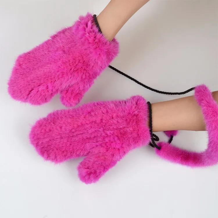 Ngsg зима Для женщин норки перчатки розовый натуральной плотной норки перчатки варежки русский однотонные женские теплые взрослых кожаные