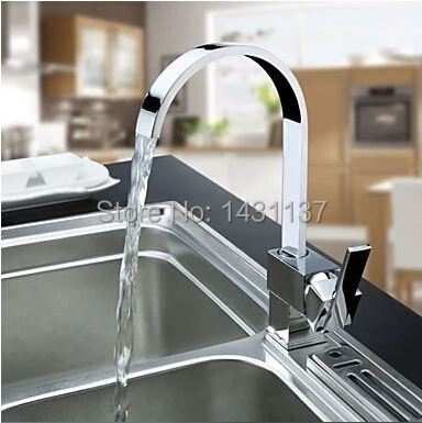 fashion brand new high quality brass material chrome square single lever hot and cold kitchen faucet