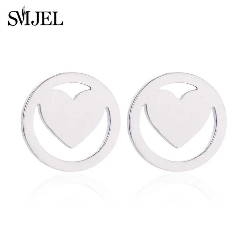 SMJEL Korean Stainless Steel Earrings for Women pendientes hombre Flower Small Earrings Studs Birthday Gifts Wholesale