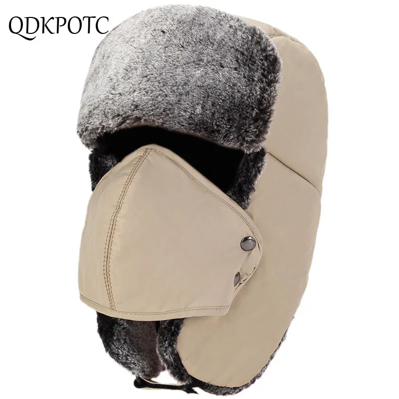 

QDKPOTC Winter Cold protection Warm Bomber Hats Men Snow Caps Thicken Unisex Bomber Hat Masks Cap Casual Bone Hats