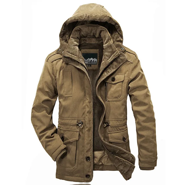 Горячая Распродажа, Новое поступление модных брендов, высокое качество, мужские теплые парки из тяжелой шерсти, мужская зимняя куртка 2 в 1, пальто, размер M-4XL - Цвет: Хаки