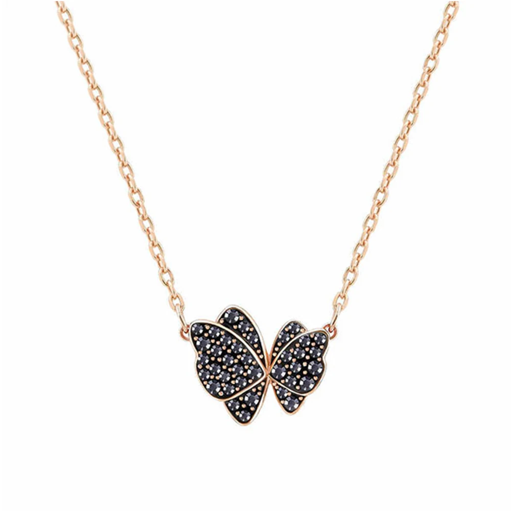

SWA RO 2018 New Black Rose Gold Butterfly Necklace Jewelry Girlfriend Gift Anniversary Wedding Free Postage 5269734