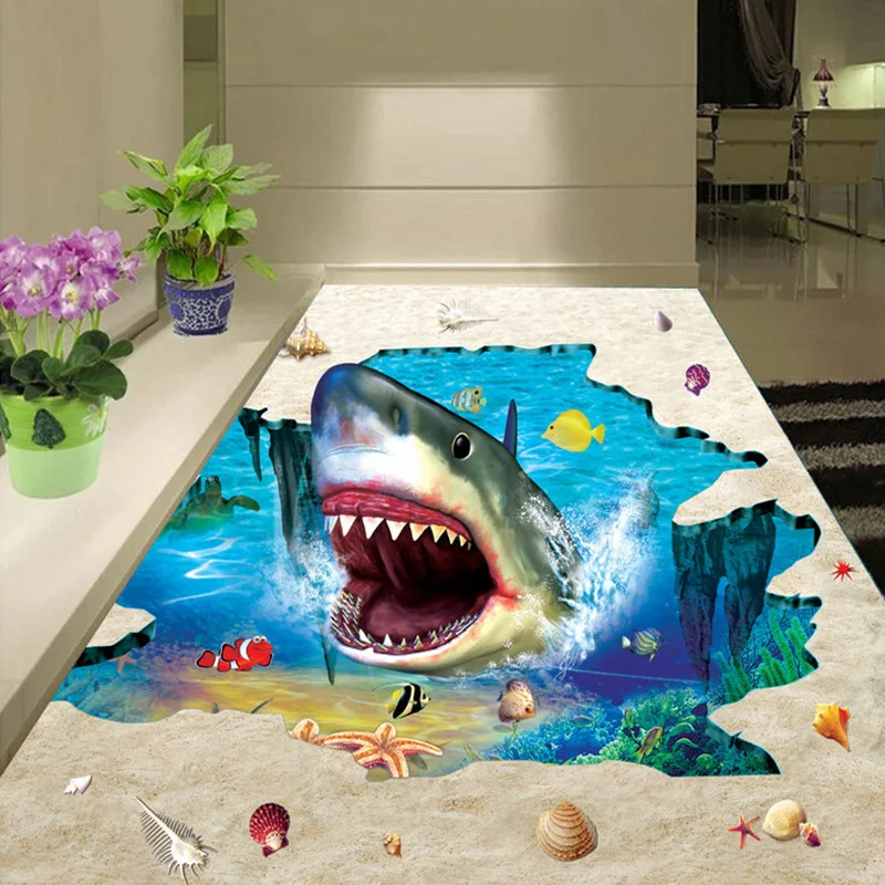 Photo Wallpaper 3d Underwater World Shark Flooring Tiles Murals Bathroom Kids Bedroom Pvc Wear Non Slip Waterproof 3d Wall Paper 3d Wall Paper Wall Paperwall Paper World Aliexpress