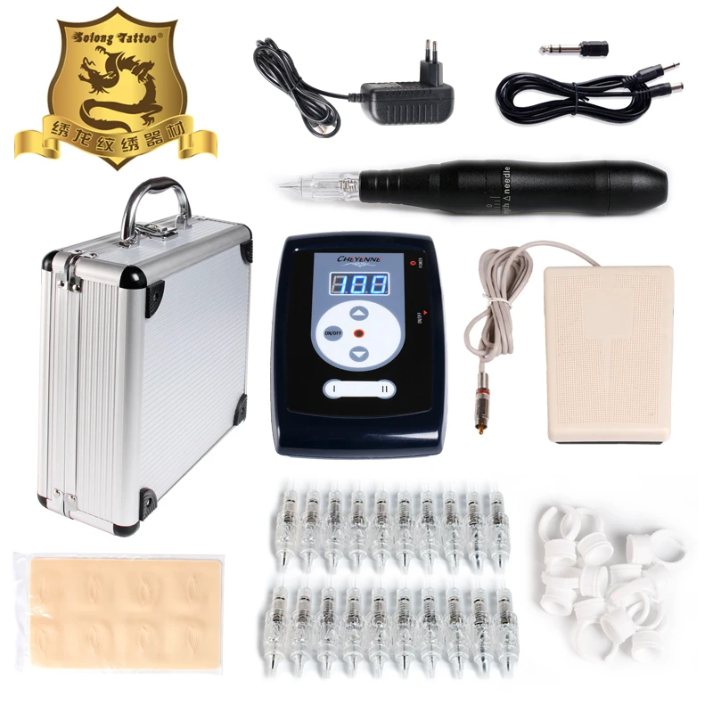 

Solong Tattoo Permanent Makeup Kit Tattoo Pen Eyebrow Lip Machine Set Practise Skin Tattoo Power Supply Needles