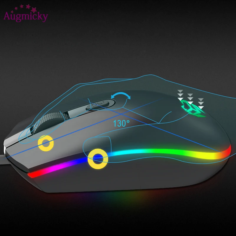  Augmicky RGB Backlight Ergonomic Optical Gaming Mouse 1600 DPI Optical USB Wired Mice For LOL DOTA 