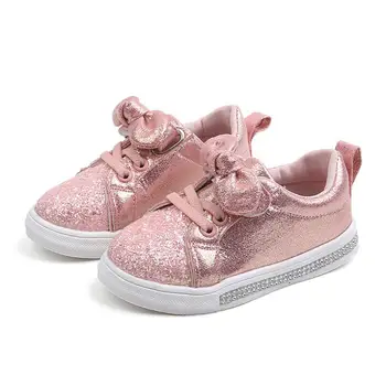 

Spring Girls Leather Shoes For Children's Fashion Princess Bow Sequin Casual Shoes Girls Soft Bottom Flowers Princess Shoes