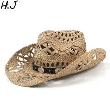Модная Ковбойская шляпа для женщин мужчин натуральная солома Западная летняя пляжная шляпа Hombre сомбреро Lifeguard шляпы дропшиппинг