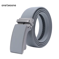 Famous Brand Belt Men Top Quality Genuine Luxury Leather Belts for Men Strap Male Metal Automatic Buckle 3.5cm Gray Belt