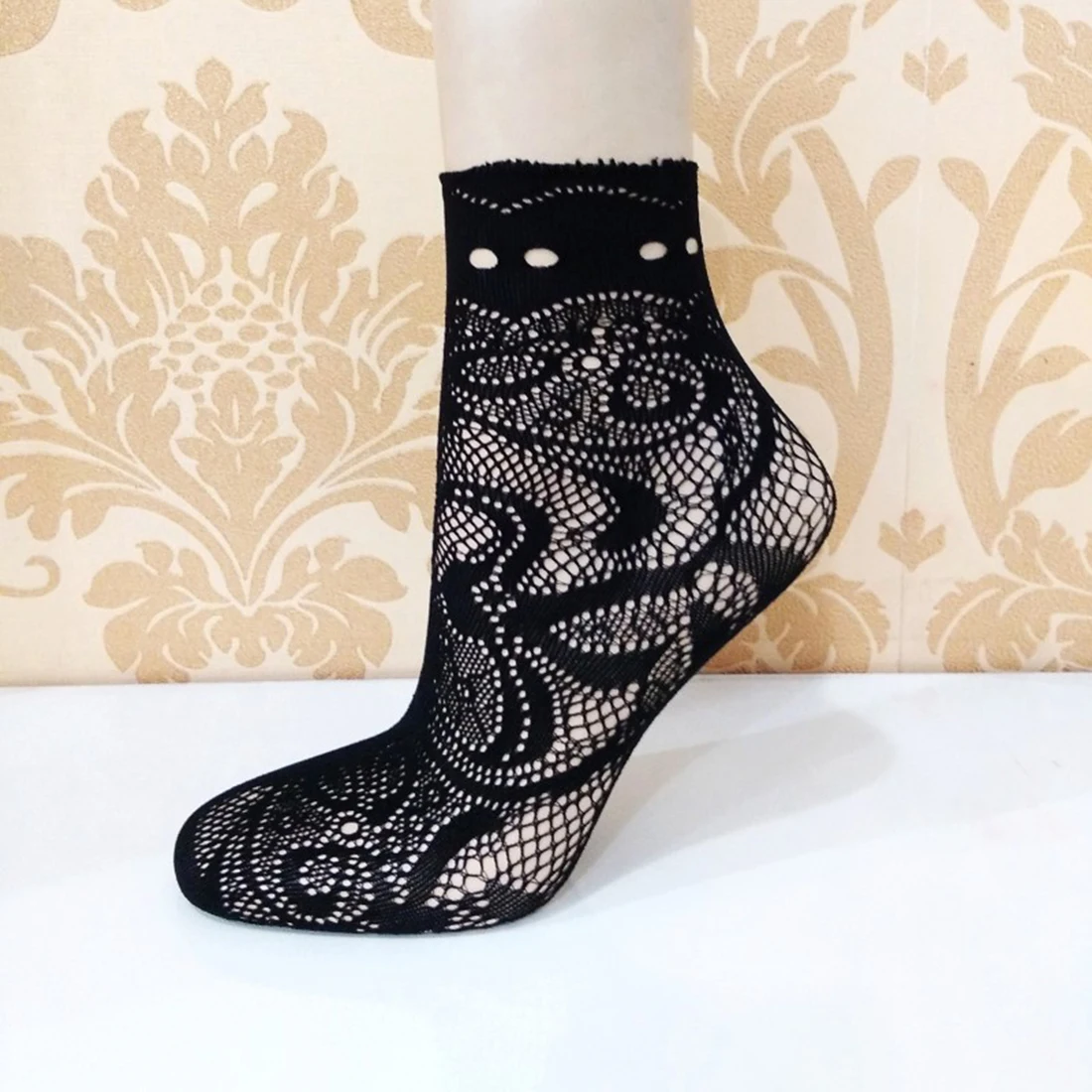 Новые модные женские летние сетчатые шелковые носки для женщин, нейлоновые короткие носки с кружевом, высокая эластичность