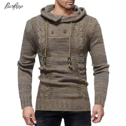 Двубортный с капюшоном тонкий вязаный свитер 2018 новая тенденция пуловер свитер мужской тонкий свитер Повседневное теплый трикотаж модное