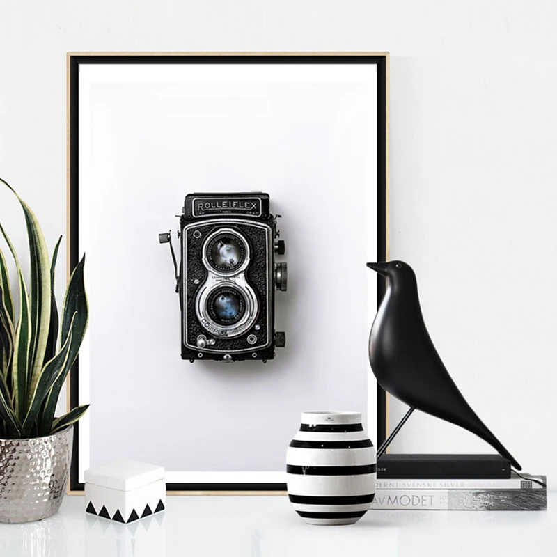 Retro Black And White Typewriter Camera Canvas Art Print Nordic Poster And Prints Painting Modern Home Decoration Wall Pictures