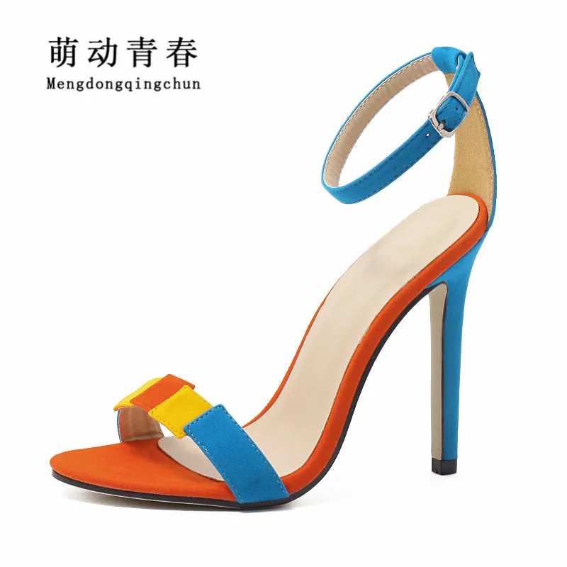 

New Women Pumps Buckle Open Toed Party Women High Heels Sandals Sparkly Rainbow Thin Heels Shoes Sexy Summer Ladies Party Pumps