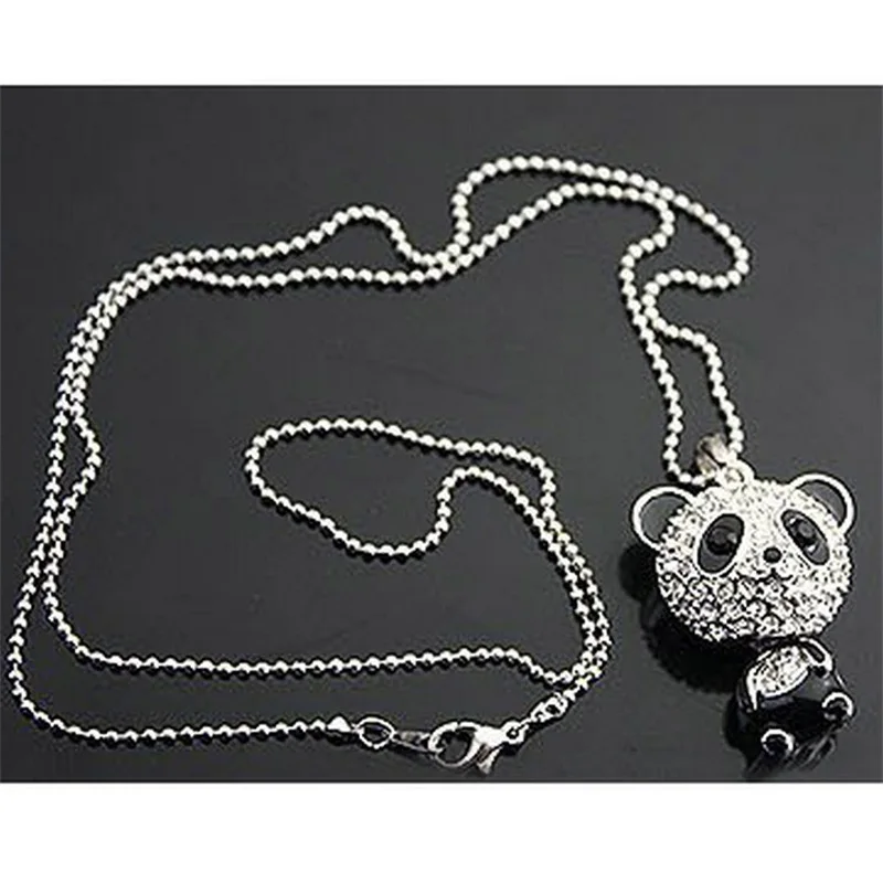 

Sweater Chain For Women Long Necklace Crystal Accessories Fashion Jewelry Enamel Rhinestone Cute Panda Pendant Necklace Charm